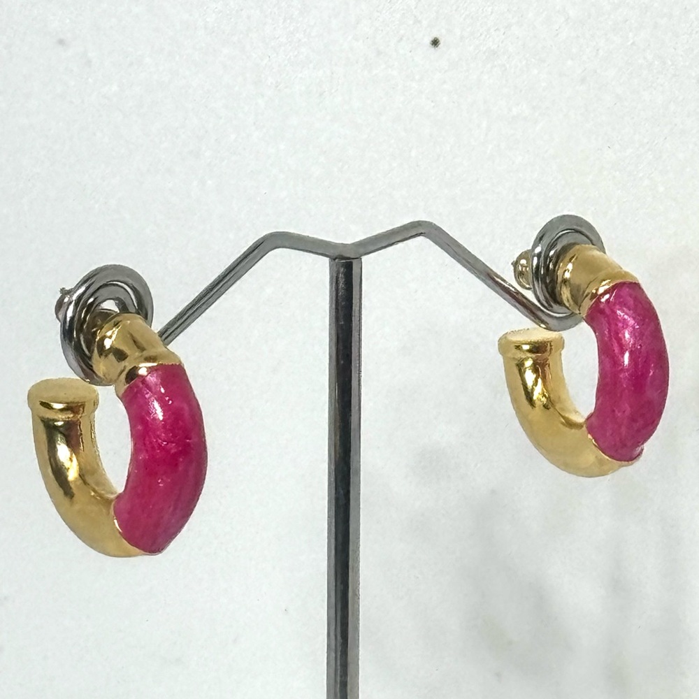 Vintage Gold & Pink Enamel Hoop Statement Earrings by Lilly’s